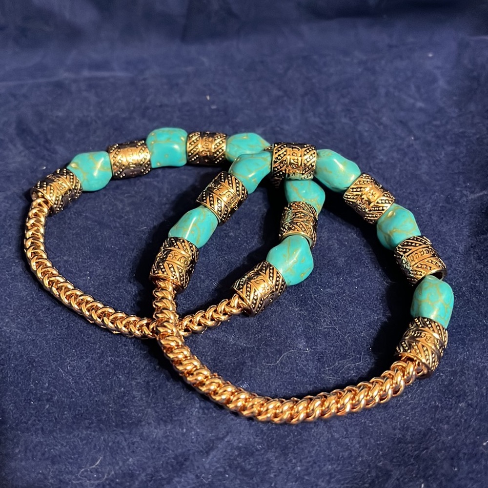 Turquoise and Copper Colored Bracelet Set